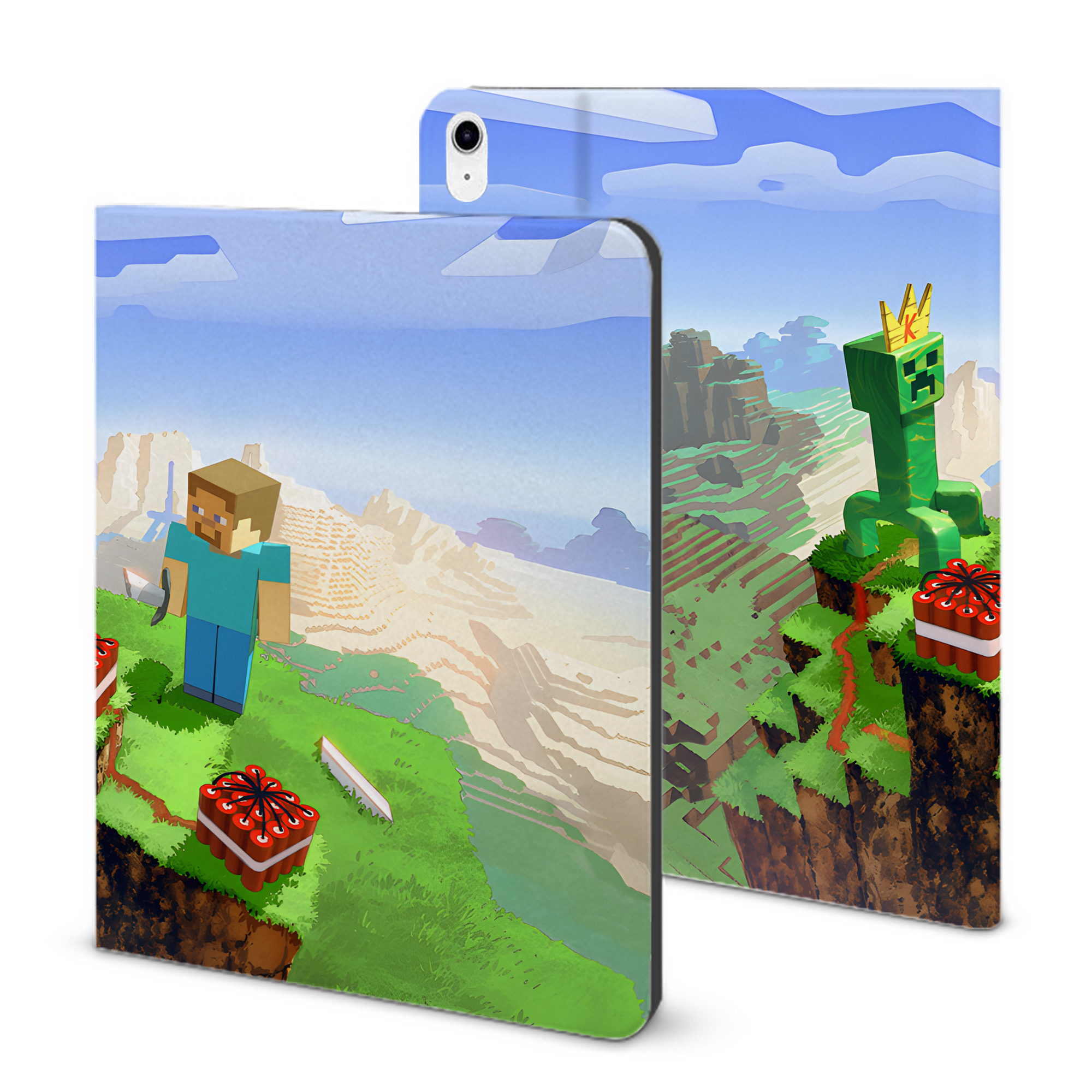 （画像用） マインクラフト ブロックの世界 Minecraft MC Block world IPad ケース ブック型 PUレザー TPU 耐衝撃 軽量 薄型 ペン収納なし 全面保護 IPad 各モデル対応